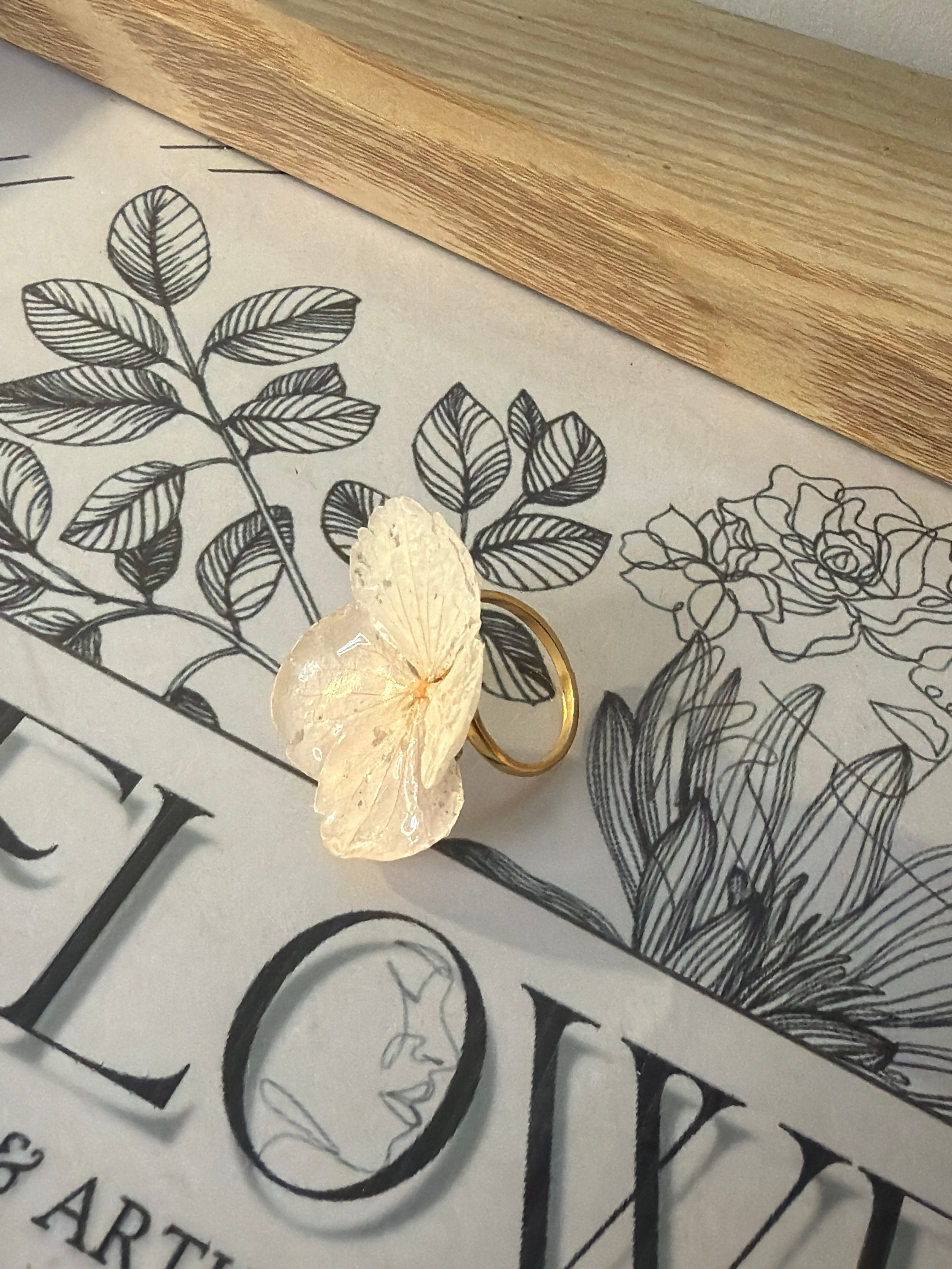 Bague, fleurs d’hortensia